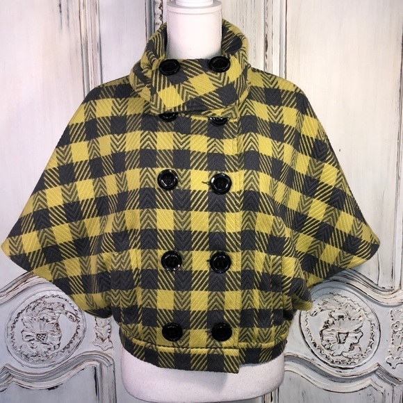Twenty One Chartreuse and Gray Plaid French Vibes Double Breasted Jacket Size M - Picture 1 of 12